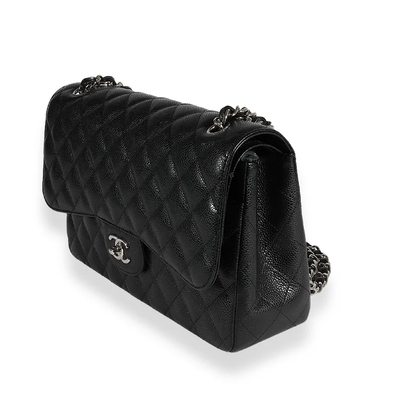 Chanel Black Quilted Caviar Jumbo Classic Double Flap Bag