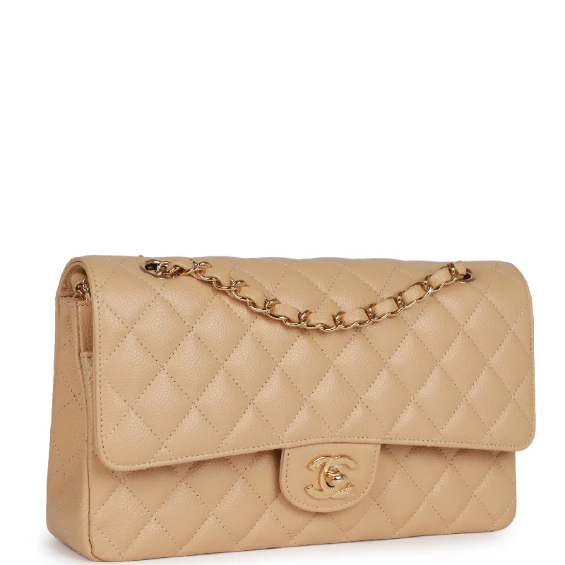 Chanel Medium Classic Double Flap Bag Beige Caviar Gold Hardware