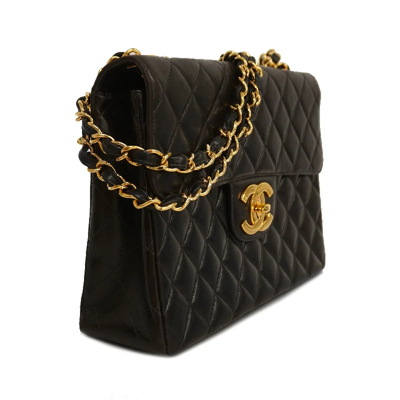 CHANEL  Big Matelasse W Chain Women's Leather Shoulder Bag Black