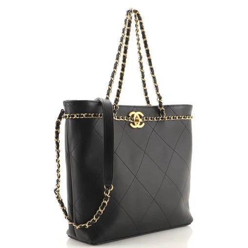 CHANEL CC Lock Chain Handle Small Shopping Tote Quilted Calfskin