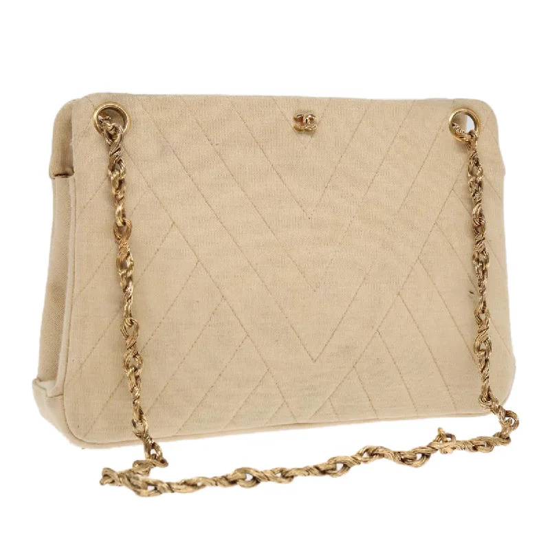 CHANEL Chain Shoulder Bag cotton Beige CC  bs18003