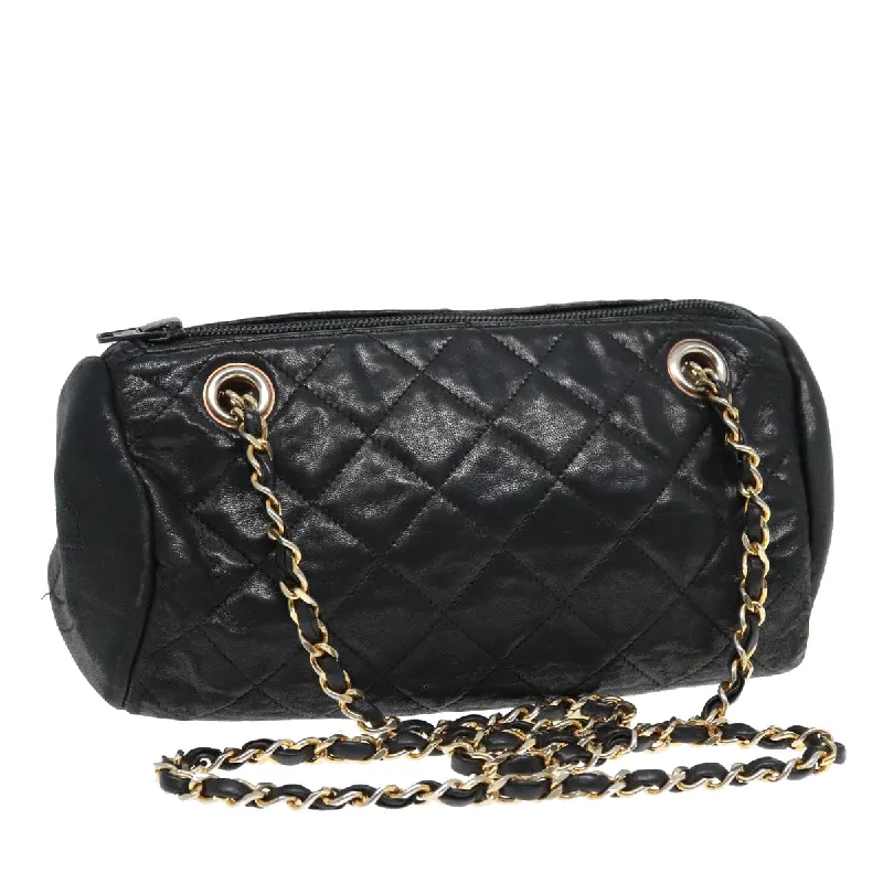 CHANEL Chain Shoulder Bag Lamb Skin Gold Black CC  bs18350