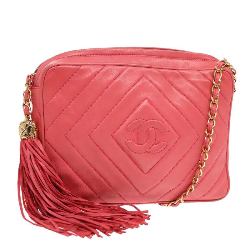 CHANEL Chain Shoulder Bag Lamb Skin Gold Pink CC  93604