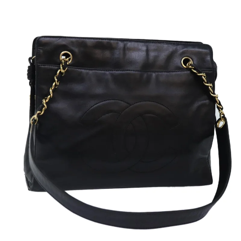 CHANEL Chain Shoulder Bag Leather Black Gold CC  88658A