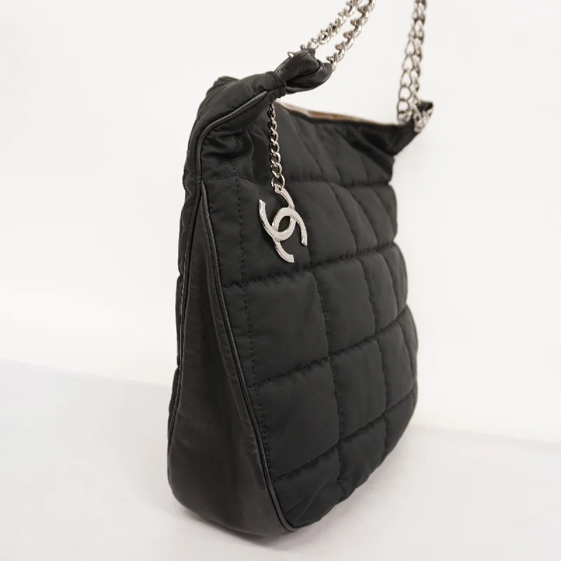 CHANEL  Chocolate Bar Chain Shoulder Women's Nylon Shoulder Bag Black