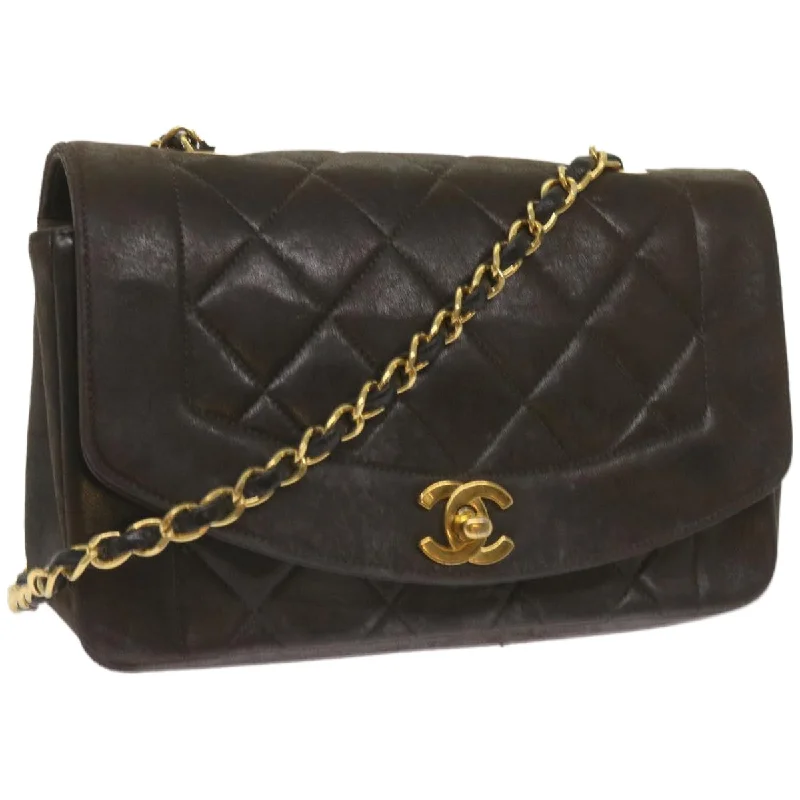 CHANEL Diana Matelasse Chain Shoulder Bag Leather Black CC  66875