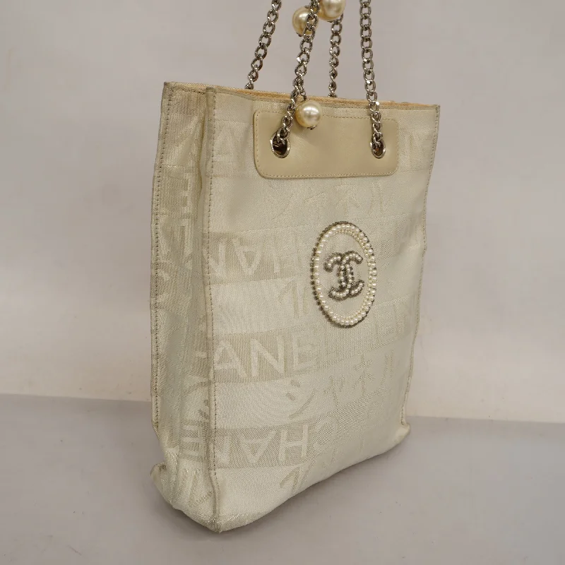 CHANEL  Ephemer Chain Shoulder Women's Nylon Tote Bag White