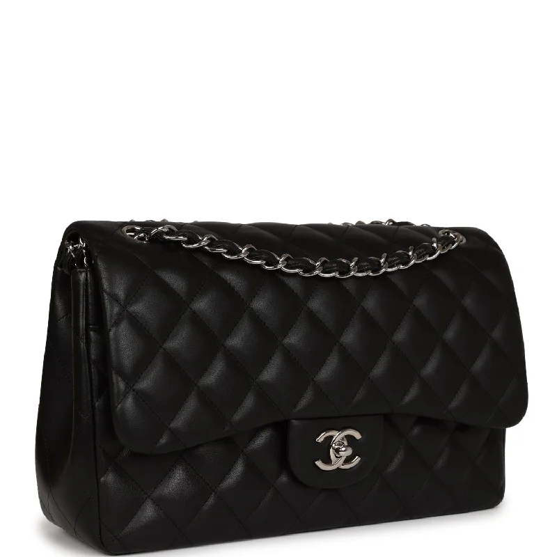 Chanel Jumbo Classic Double Flap Black Lambskin Silver Hardware