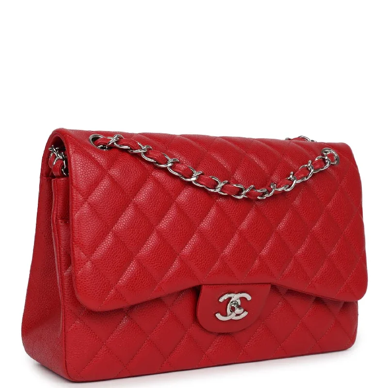 Chanel Jumbo Classic Double Flap Red Caviar Silver Hardware