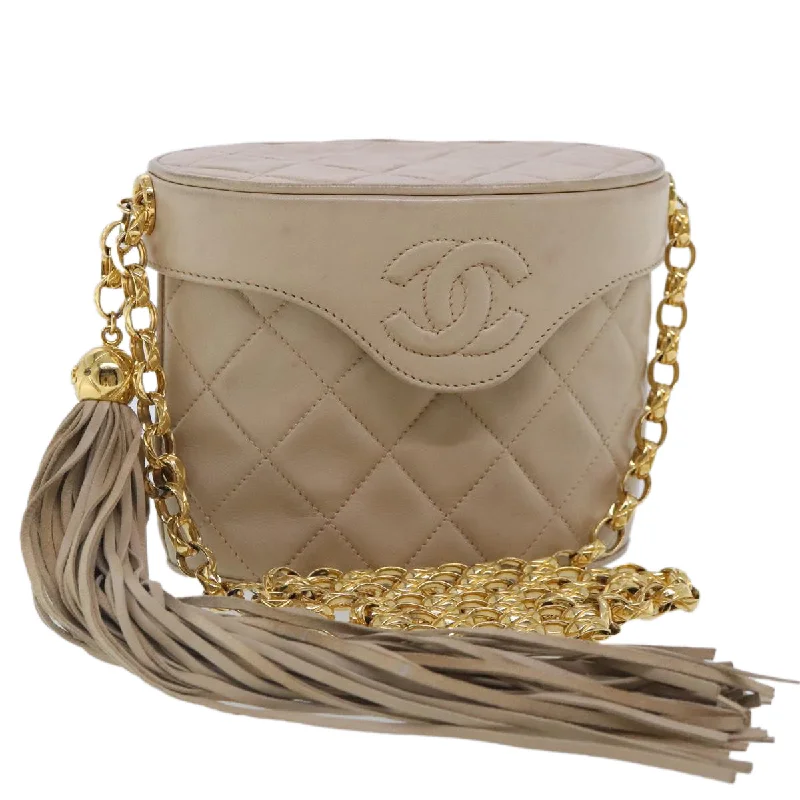 CHANEL Matelasse Chain Shoulder Bag Lamb Skin Beige Gold CC  bs18171