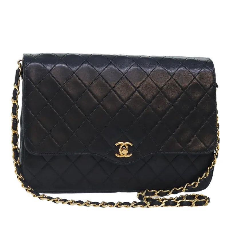 CHANEL Matelasse Chain Shoulder Bag Lamb Skin Black CC  bs17837