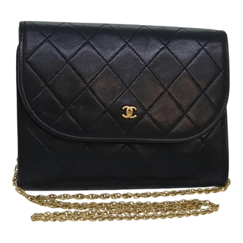 CHANEL Matelasse Chain Shoulder Bag Lamb Skin Black Gold CC  93307A