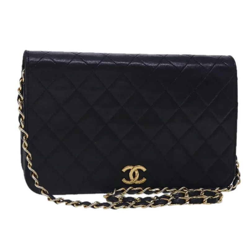 CHANEL Matelasse Chain Shoulder Bag Lamb Skin Black Gold CC  ar12621