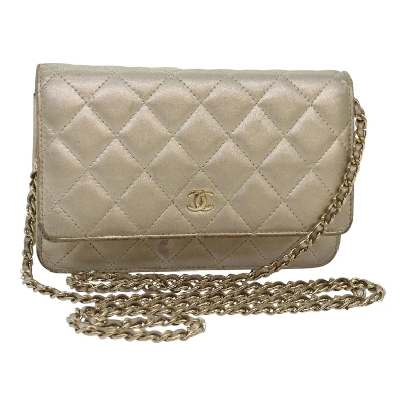 CHANEL Matelasse Chain Shoulder Bag Lamb Skin Gold Tone Gold CC  88657