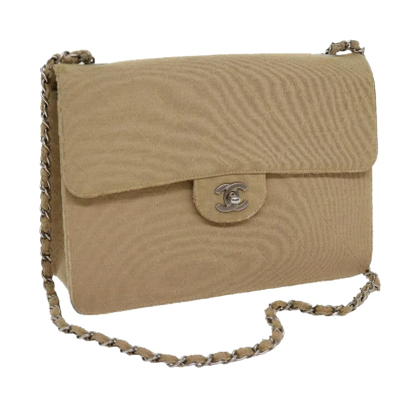 CHANEL Matelasse Chain Turn Lock Shoulder Bag cotton Beige CC  bs13037