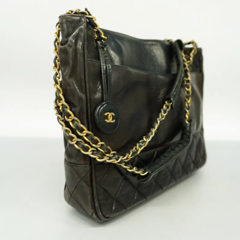 CHANEL  Matelasse Fringed Chain Shoulder Lambskin Women's Shoulder Bag Black