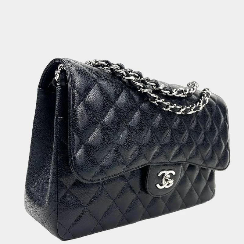 CHANEL Jumbo Double Flap Bag Black Caviar Leather