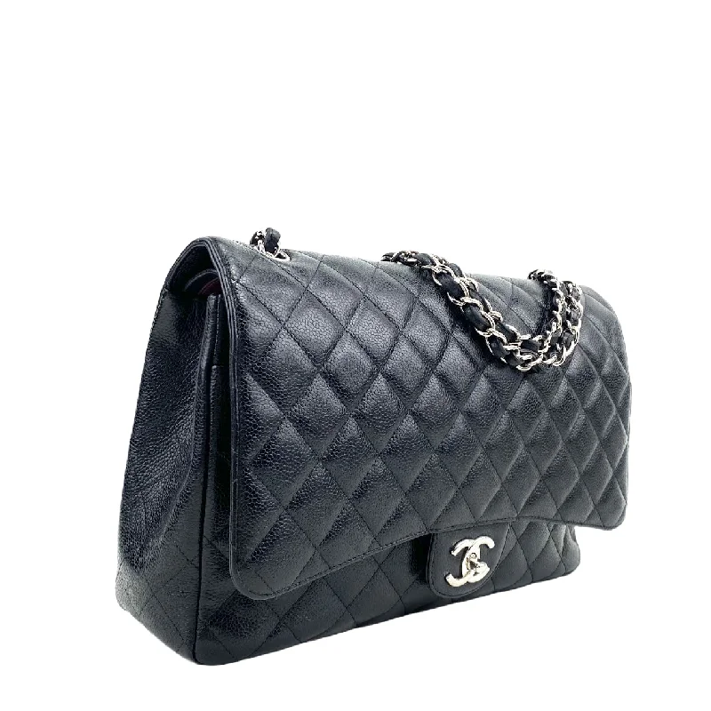 CHANEL Maxi Double Flap Quilted Caviar w/Silver