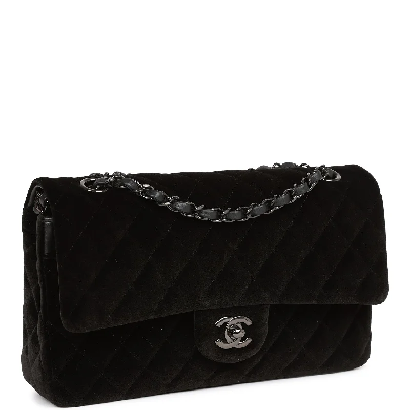 Chanel Medium Classic Double Flap Bag Black Velvet Ruthenium Hardware