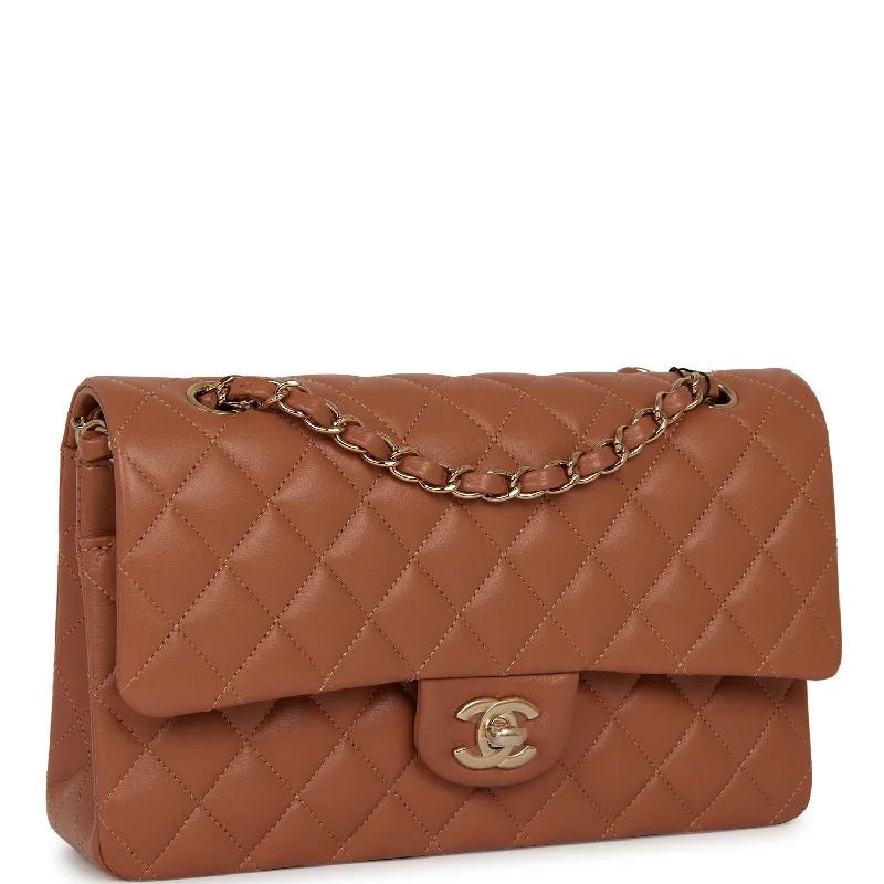 Chanel Medium Classic Double Flap Bag Caramel Lambskin Light Gold Hardware