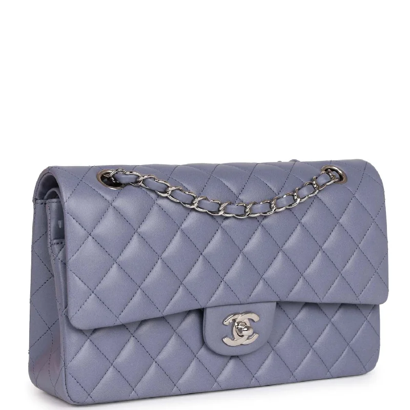 Chanel Medium Classic Double Flap Bag Purple Lambskin Silver Hardware