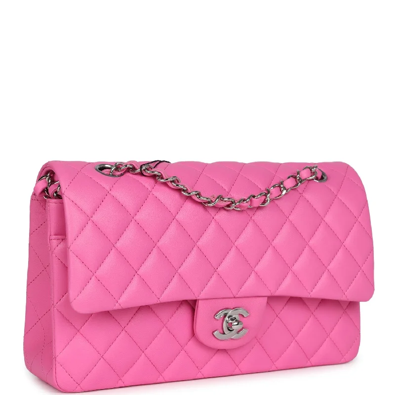 Chanel Medium Classic Double Flap Dark Pink Lambskin Silver Hardware