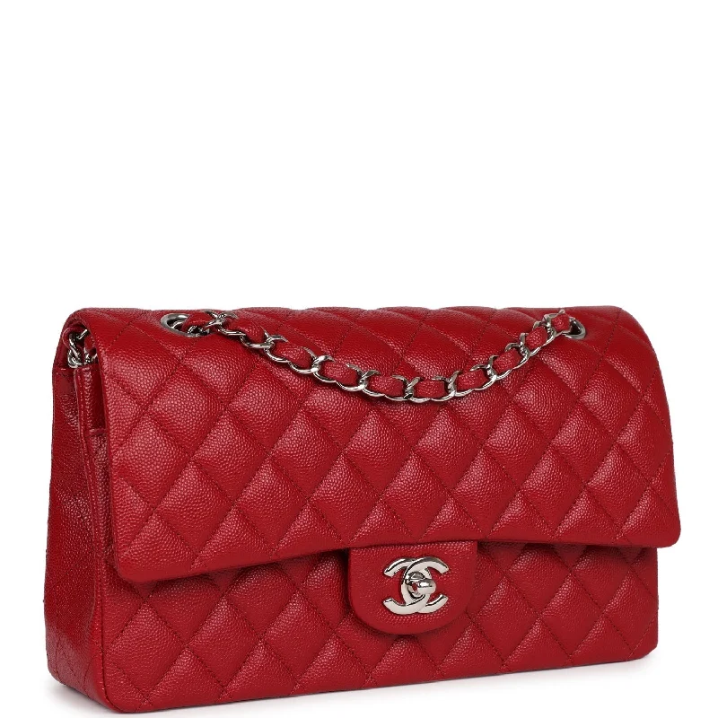 Chanel Medium Classic Double Flap Dark Red Caviar Silver Hardware