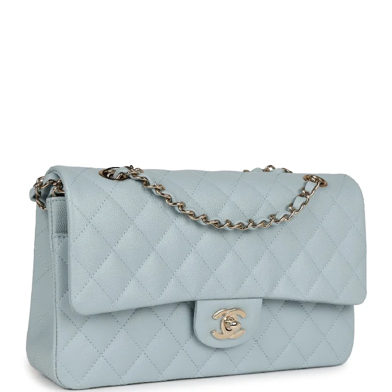 Chanel Medium Classic Double Flap Light Blue Caviar Light Gold Hardware