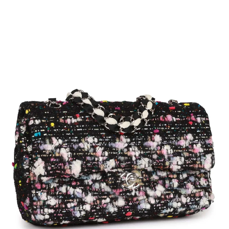 Chanel Medium Classic Double Flap Multicolor Tweed Silver Hardware