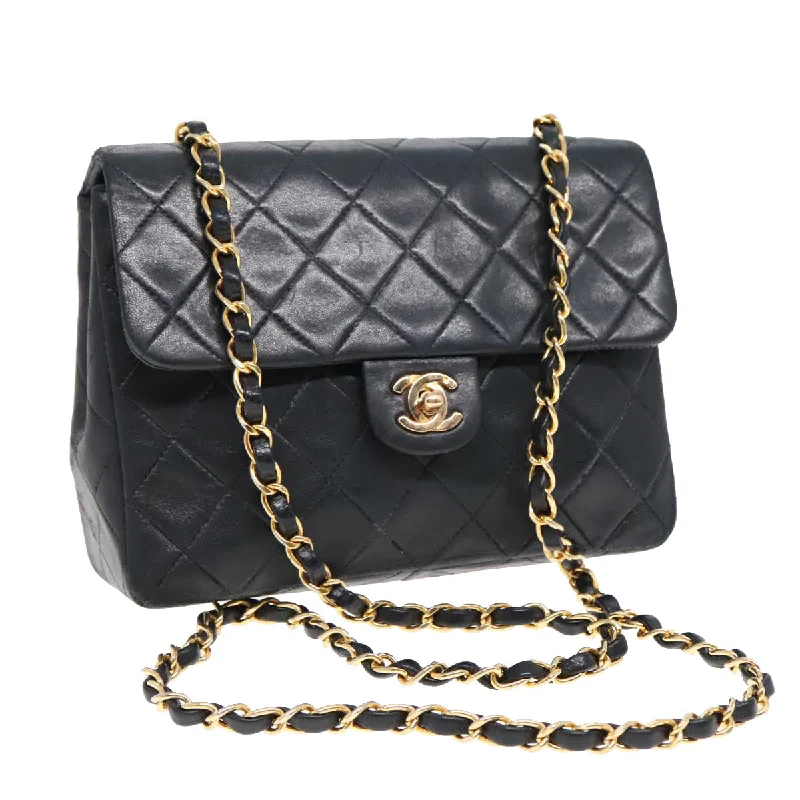 CHANEL Mini Matelasse Chain Shoulder Bag Lamb Skin Black Gold CC  yk15360