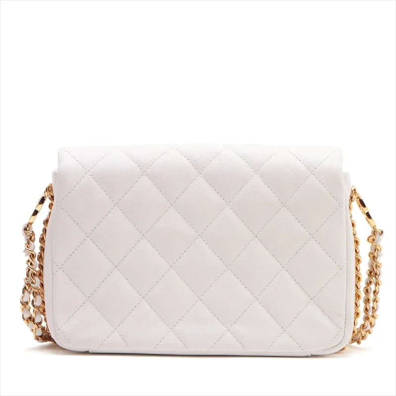 Chanel Mini Matrasse Caviar S Chain Shoulder Bag White G  AS3757