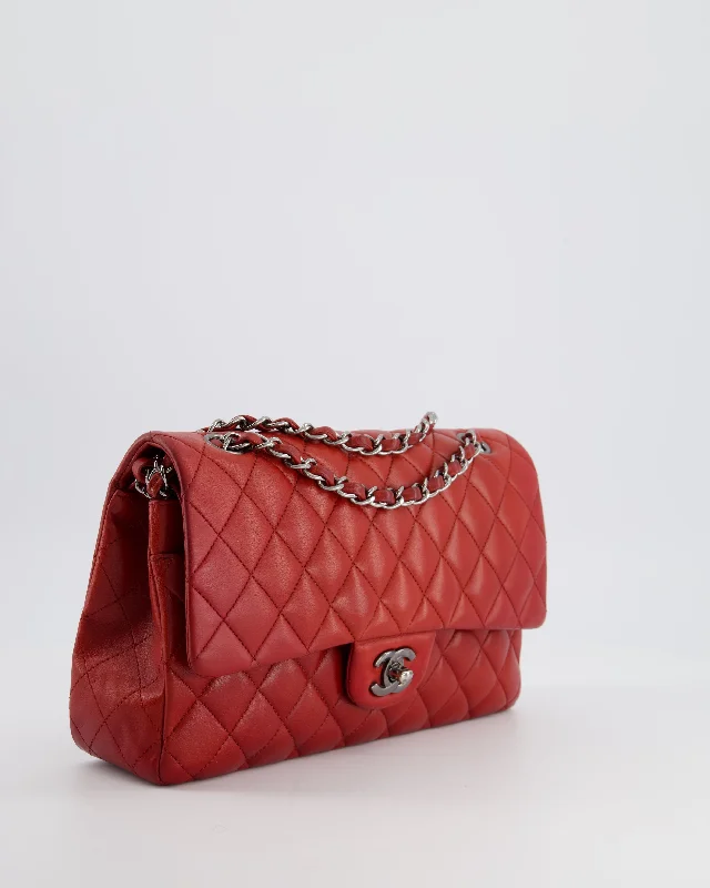 Chanel Red Medium Classic Double Flap Bag in Lambskin Leather with Gun Metal Silver Hardware RRP £8530