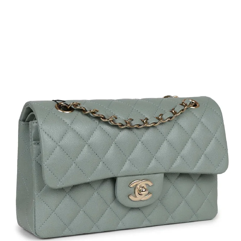 Chanel Small Classic Double Flap Bag Light Blue Caviar Light Gold Hardware