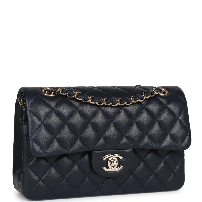 Chanel Small Classic Double Flap Navy Lambskin Light Gold Hardware