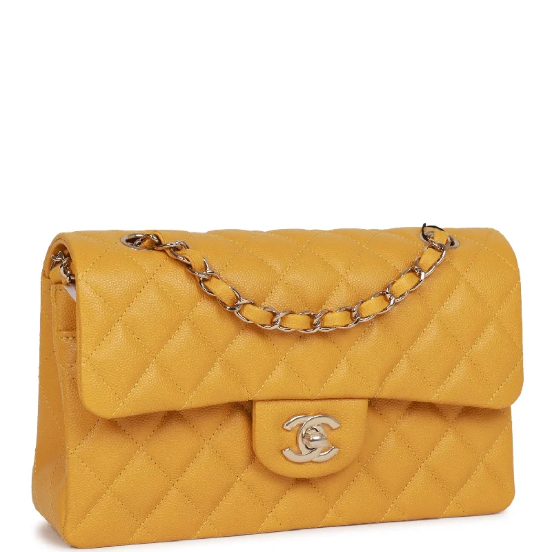 Chanel Small Classic Double Flap Yellow Caviar Light Gold Hardware