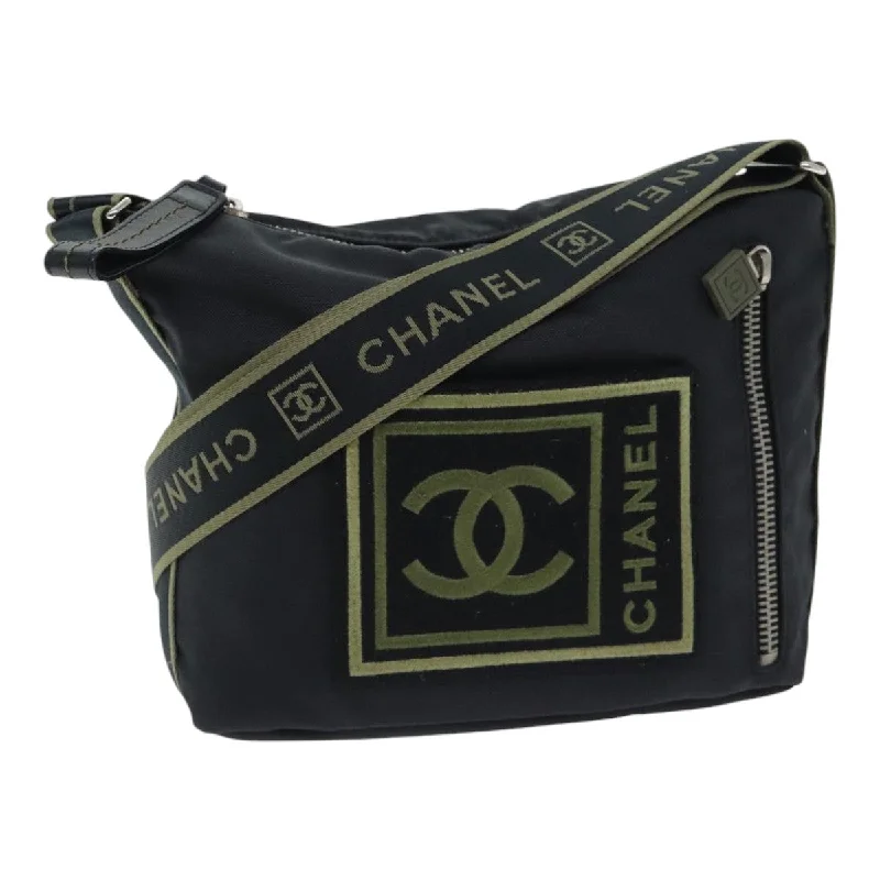 CHANEL Sports COCO Mark Shoulder Bag Nylon Black Silver CC  yk15256