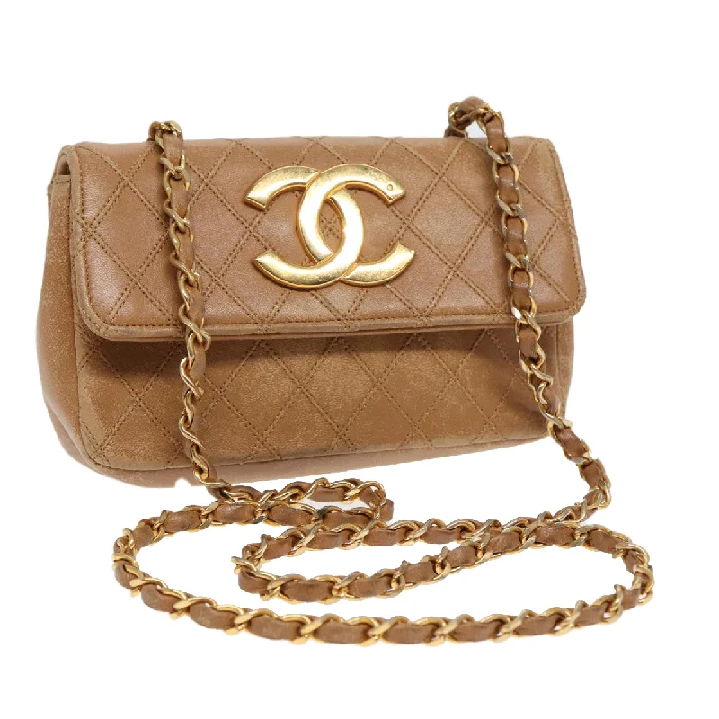 CHANEL Wild Stitch Chain Shoulder Bag Lamb Skin Beige Gold CC  89305