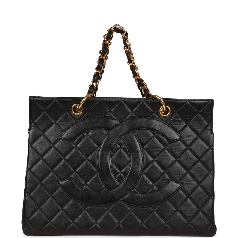 Chanel Vintage Grand CC Timeless Tote Bag Black Lambskin Gold Hardware