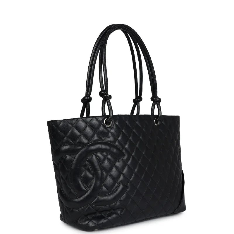 Chanel Vintage Large Cambon Ligne Tote Black Calfskin Silver Hardware