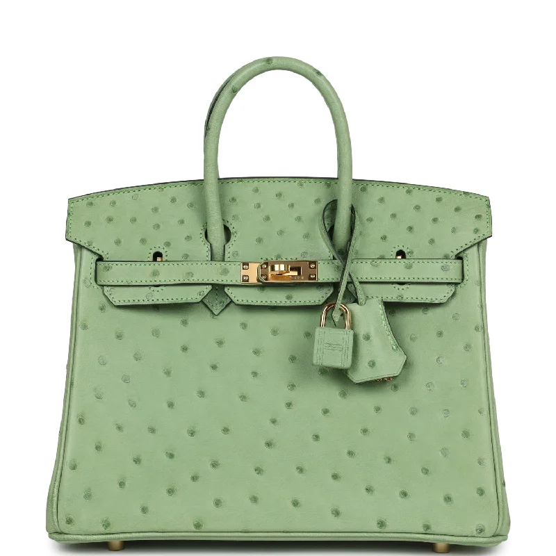 Hermes Birkin 25 Vert Criquet Ostrich Gold Hardware