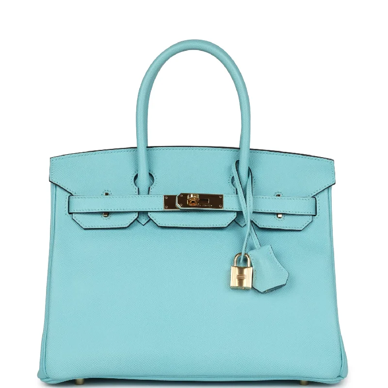 Pre-owned Hermes Birkin 30 Bleu Atoll Epsom Gold Hardware