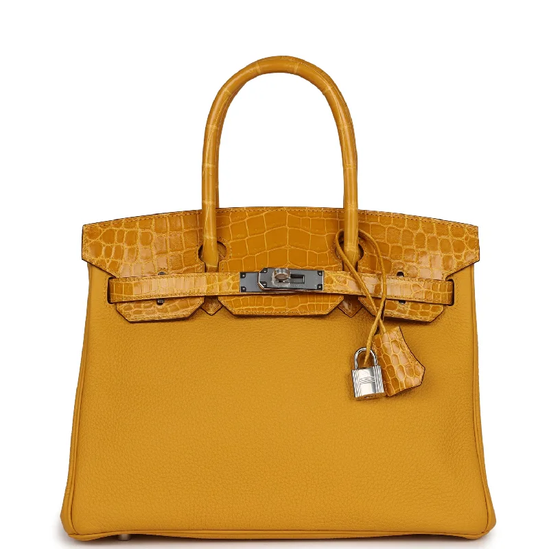 Hermes Birkin 30 Jaune Ambre Shiny Niloticus Crocodile and Togo Touch Palladium Hardware