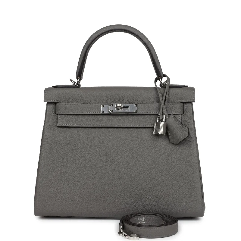 Hermes Kelly Retourne 28 Gris Meyer Togo Palladium Hardware