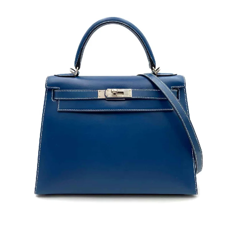 Hermès Vintage Kelly 28 Sellier Blue Thalassa Boxcalf Guilloche HW #H 90234347