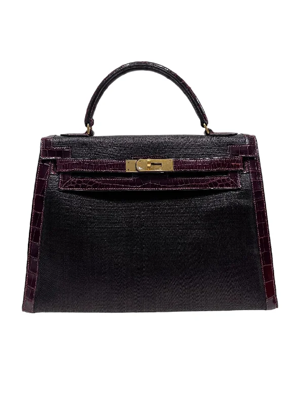 Hermes Kelly 32 Sellier Bordeaux Porosus / Crinoline GHW #i SKC1422