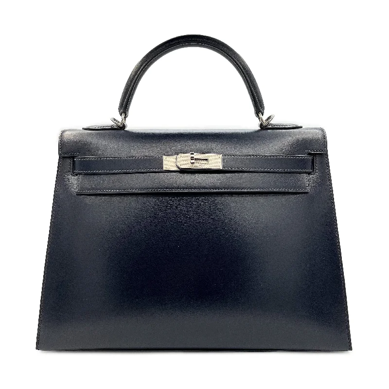 HERMES KELLY 32 SELLIER GUILLOCHE NAVY BOXCALF □G SHW 90221030