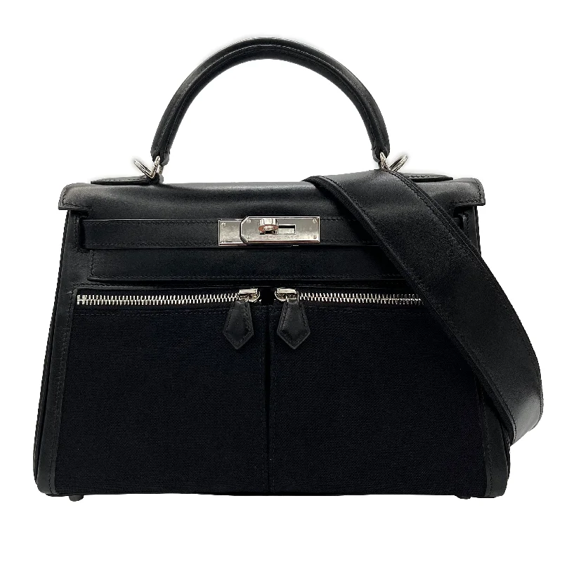 Hermes Vintage Kelly Lakis 28 Black Boxcalf / Toile PHW #J 90224703