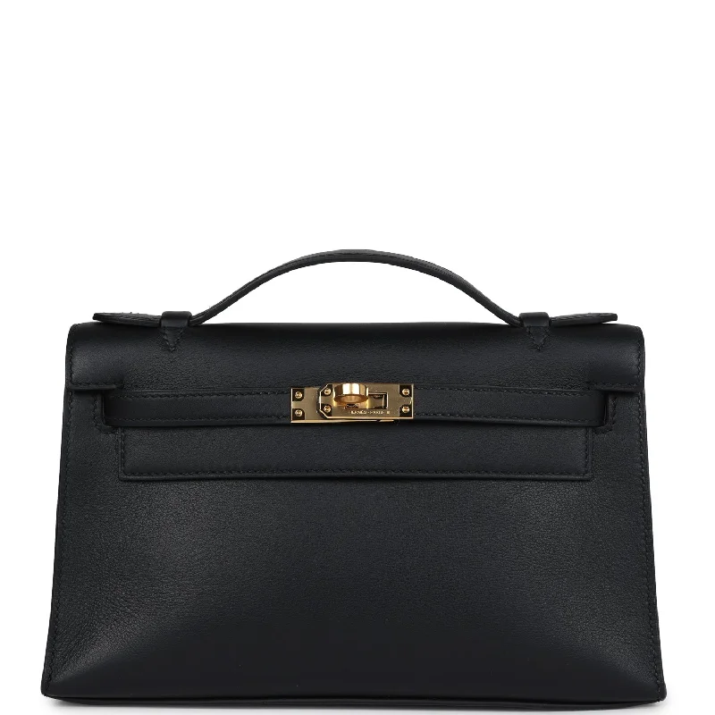 Hermes Kelly Pochette Black Swift Gold Hardware