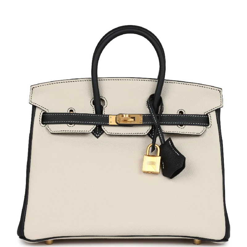 Hermes Special Order (HSS) Birkin 25 Craie and Black Togo Brushed Gold Hardware