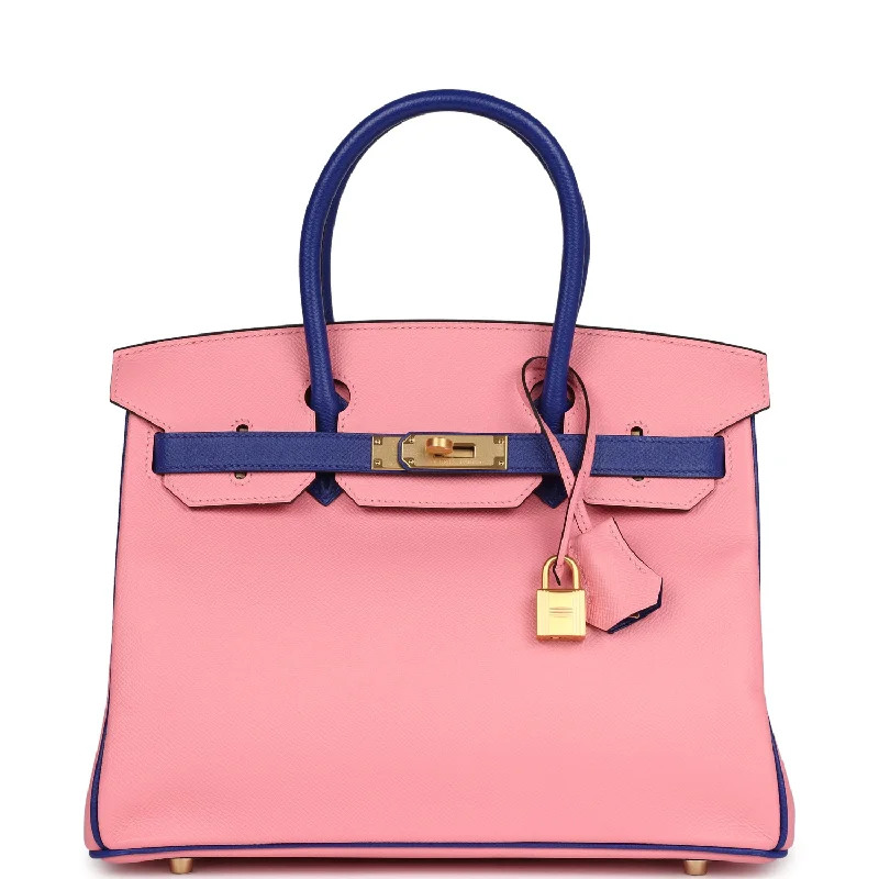 Hermes Special Order (HSS) Birkin 30 Rose Confetti and Bleu Electric Epsom Brushed Gold Hardware